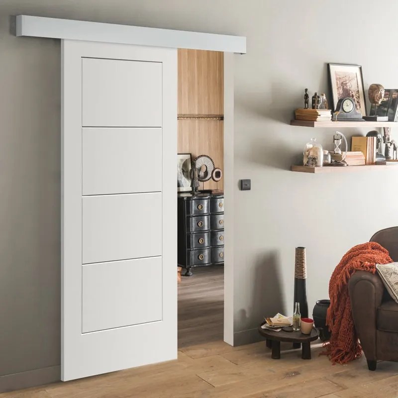 Porta scorrevole Ribera in mdf, L 93 x H 212 cm, con binario Atelier bianco