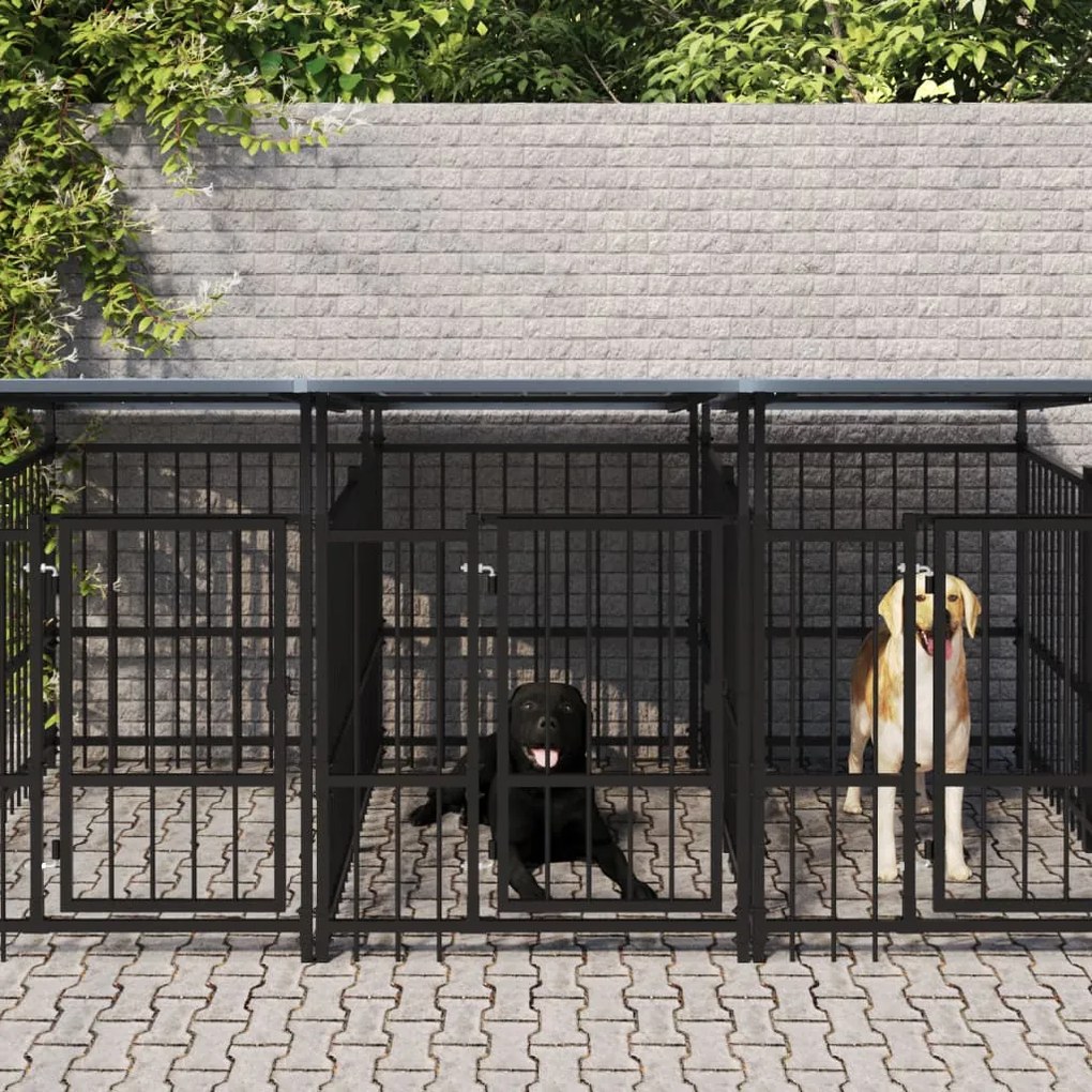 Gabbia Per Cani Da Esterno Con Tetto İn Acciaio 15,02 M² /