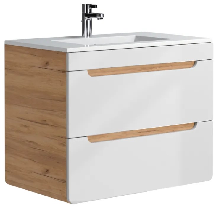 Mobile per bagno sospeso con lavabo da incasso 80 cm Naturale e Bianco - ARUBA