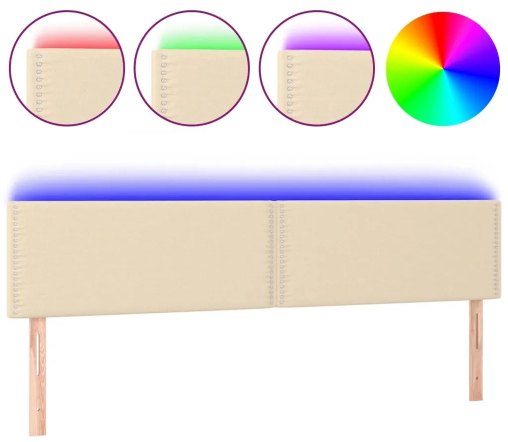 Testiera a led crema 180x5x78/88 cm in tessuto