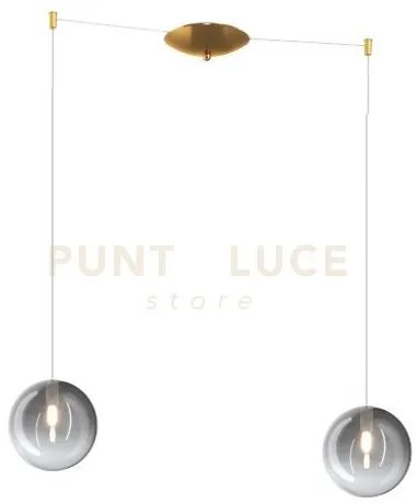 Sospensione ottone sat. 2 luci spostabile vetri fume 1184os-s2 s-fu