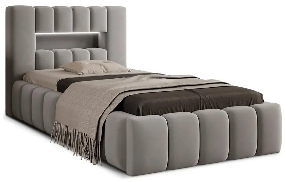 Letto singolo imbottito grigio con contenitore con rete inclusa 90x200 cm Lamica – ELTAP