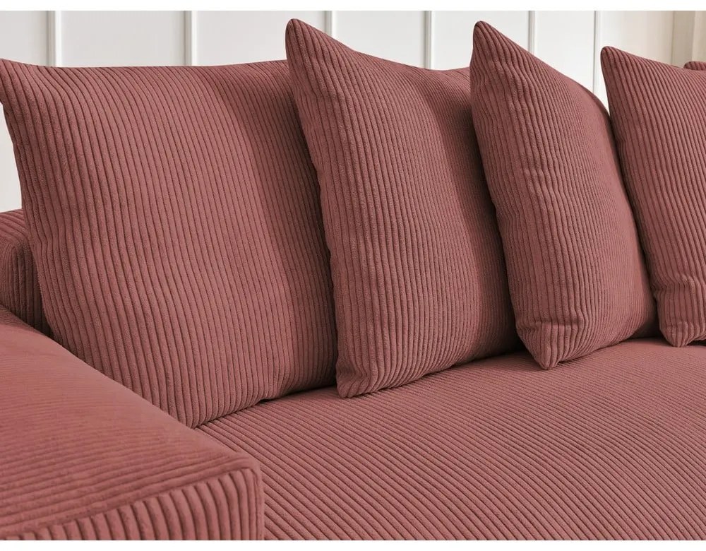 Divano angolare rosa allungabile e con contenitore rivestito in velluto a coste Voltaire – Bobochic Paris