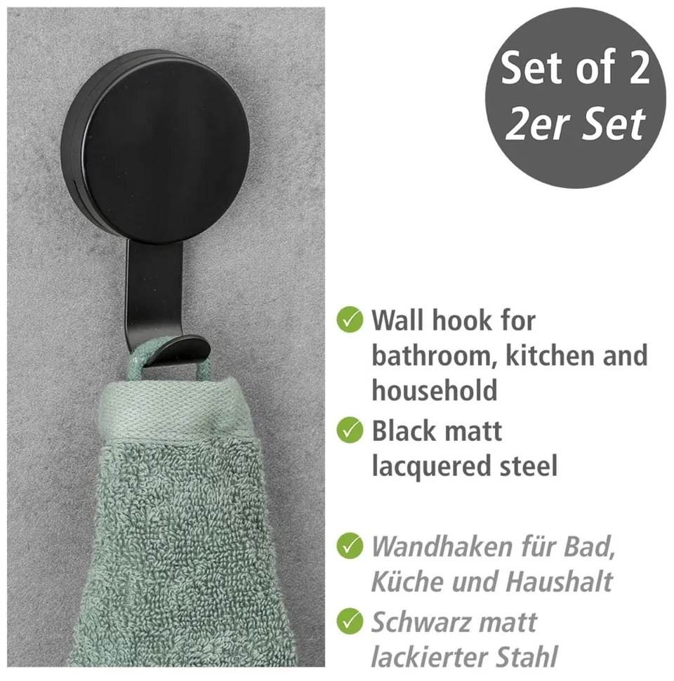 Set di 2 ganci per asciugamani neri Pavia - Wenko