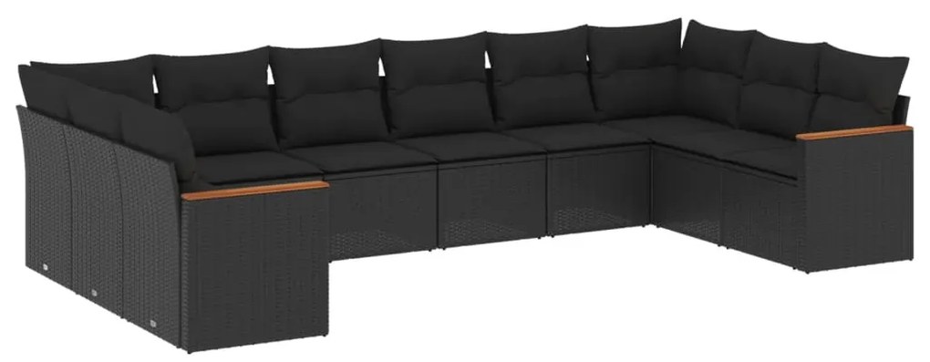 Set divani da giardino 10pz con cuscini in polyrattan nero
