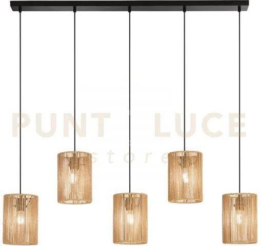 Lampadario a sospensione tropikana legno intrecciato 5 luci attacco...