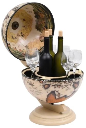 Minibar da Tavola a Globo Supporto per Vini in Eucalipto Bianco