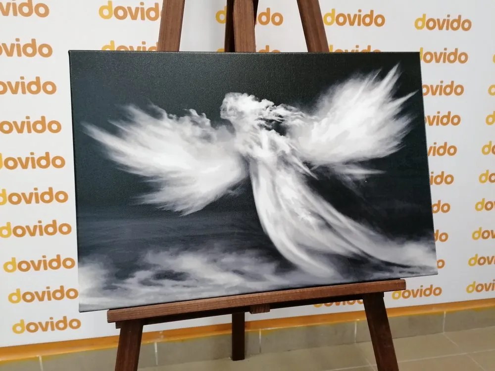 Quadro su tela – Aspetto dell'angelo tra le nuvole in bianco e nero