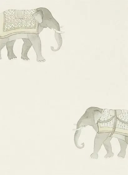 Elefantentapete India von Sanderson - Silver/ Ivory
