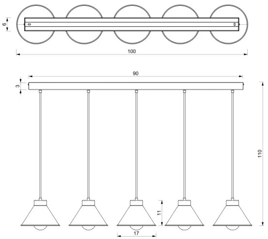 Lampadario su corda DEMET 5xE27/60W/230V nero/dorato