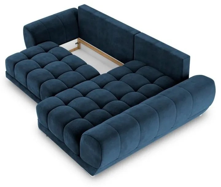 Divano letto angolare blu royal con rivestimento in velluto, angolo destro Nuage - Windsor & Co Sofas