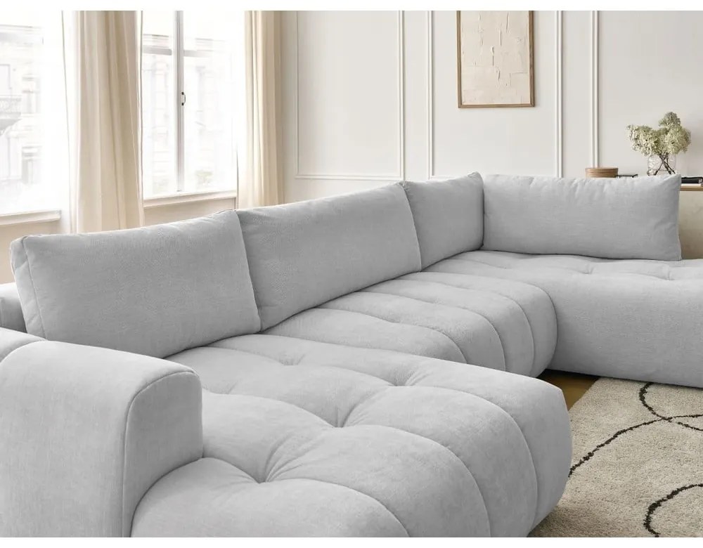 Divano angolare grigio chiaro allungabile e con contenitore (penisola a destra/a U) Fuji – Bobochic Paris