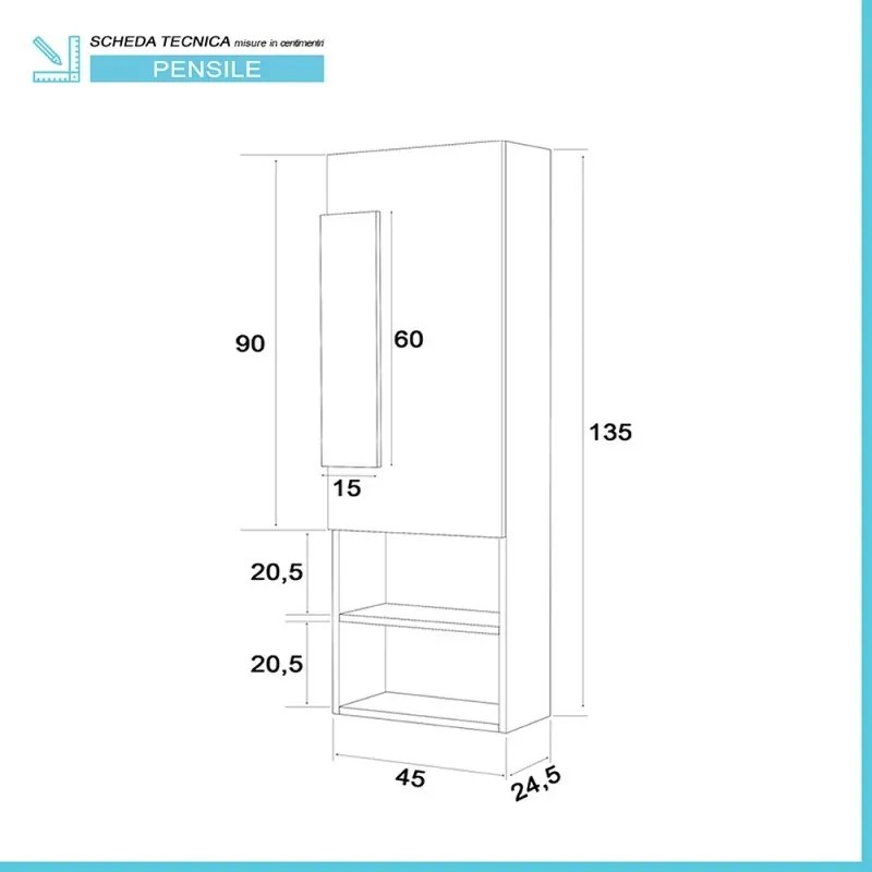 Pensile Bagno stile Industrial Sospeso H. 135 Rovere Effetto Legno