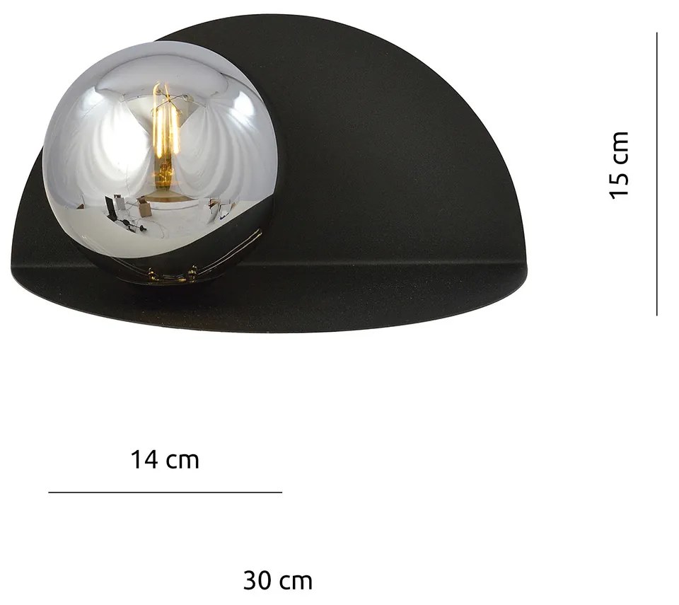Applique 1 Luce Indiretta Agni Con Base In Acciaio Nero E Vetro Fumè