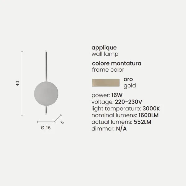 Applique JAMES in metallo 15x5 cm verniciato Oro