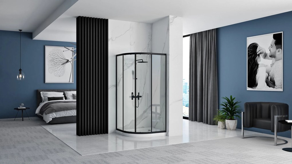 Cabina doccia REA Look Black 90x90 + Piatto doccia Look White