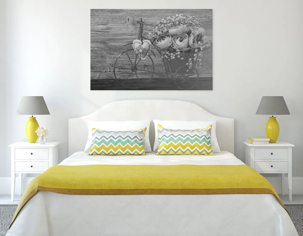 Quadro su tela – Fiori in bianco e nero in vaso vintage