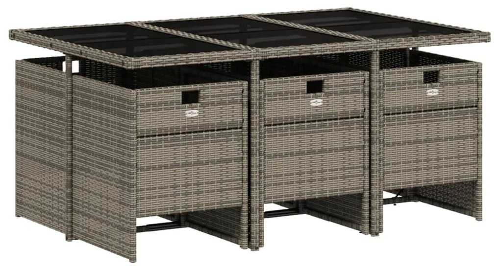 Set da pranzo da giardino 7 pz con cuscini in polyrattan grigio