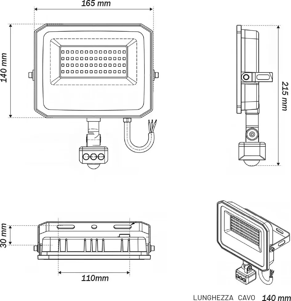 Faro LED 50W IP65 Bianco con Sensore di Movimento e OSRAM chip LED Colore Bianco Caldo 3.000K