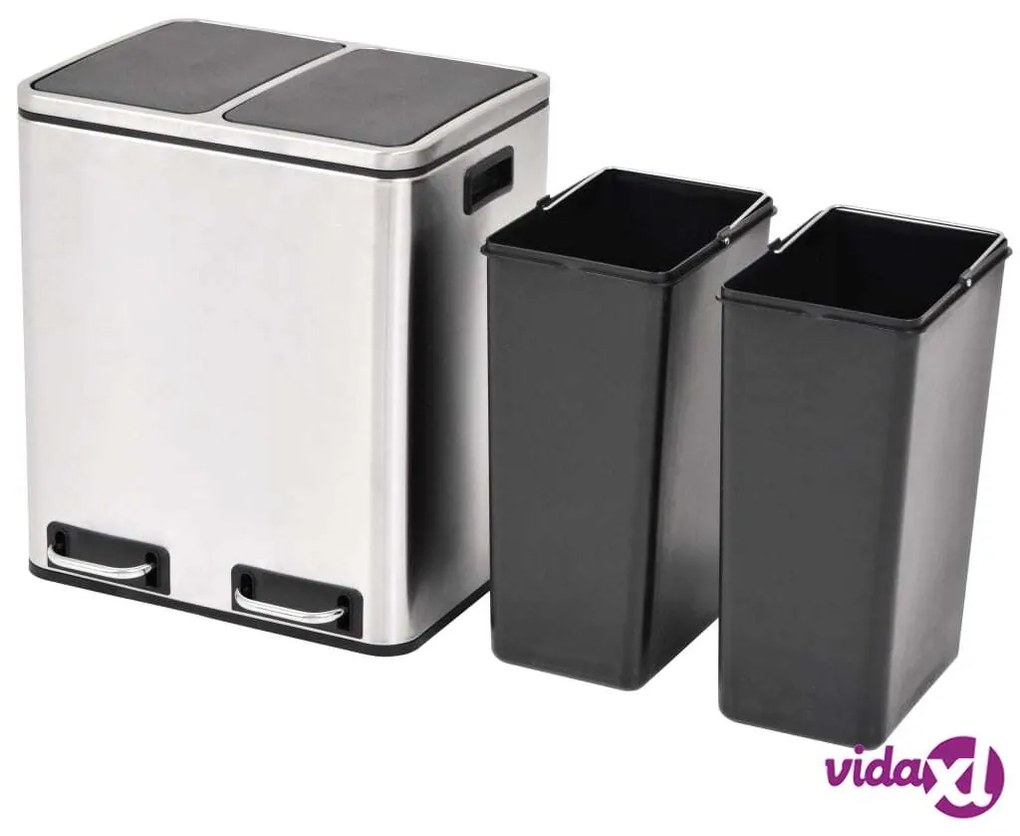 vidaXL Pattumiera a Pedale per Riciclo in Acciaio Inossidabile 30 L