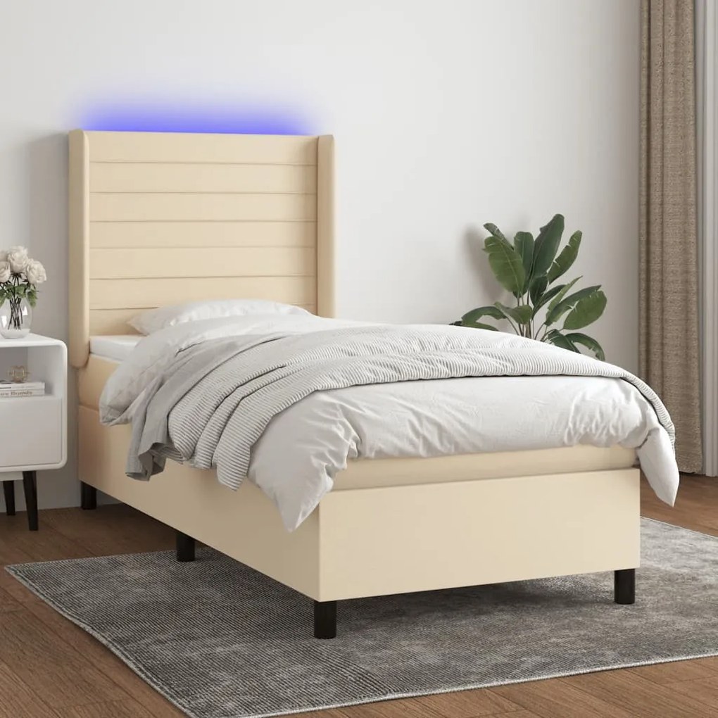 Letto A Molle Con Materasso E Led Crema 100x200cm İn Tessuto /