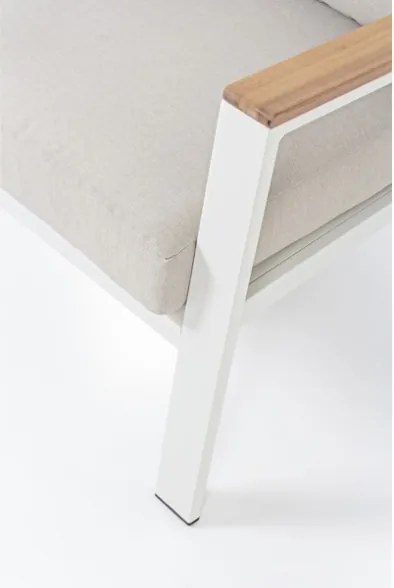 Salotto Da Esterno In Alluminio Bianco Inserti Legno Con Cuscini E Tavolino Belmar Bizzotto