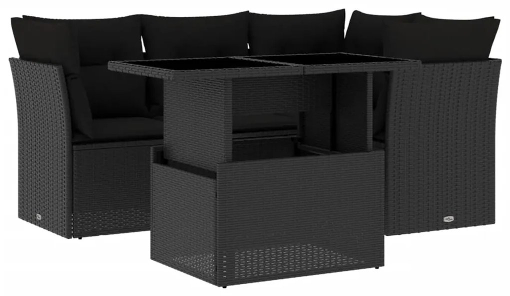 Set divani da giardino 5 pz con cuscini in polyrattan nero