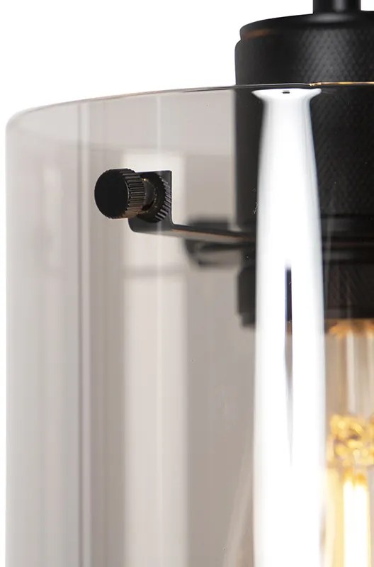 Lampada a sospensione di design nera con vetro fumé 3 luci - Dome