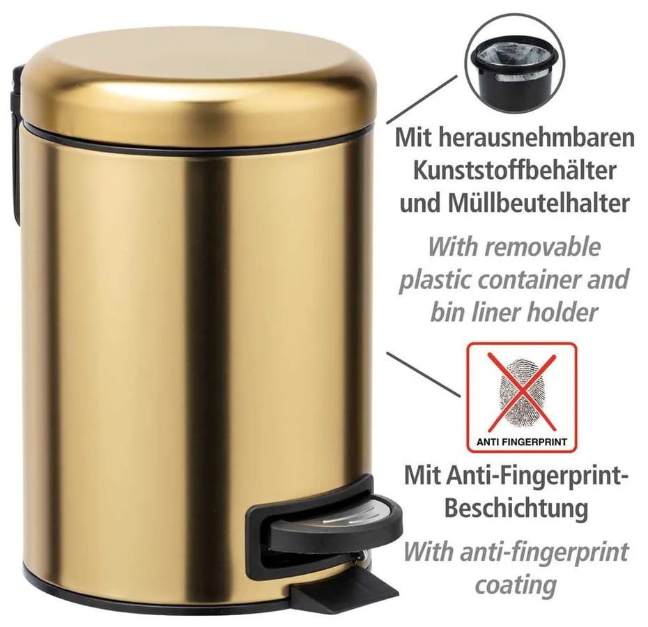 Bidone a pedale in acciaio inox oro 3 l Leman - Wenko