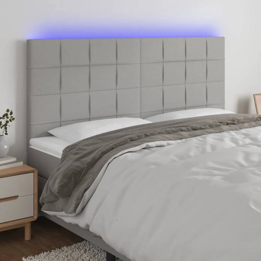 Testiera A Led Grigio Chiaro 180x5x118/128 Cm İn Tessuto /