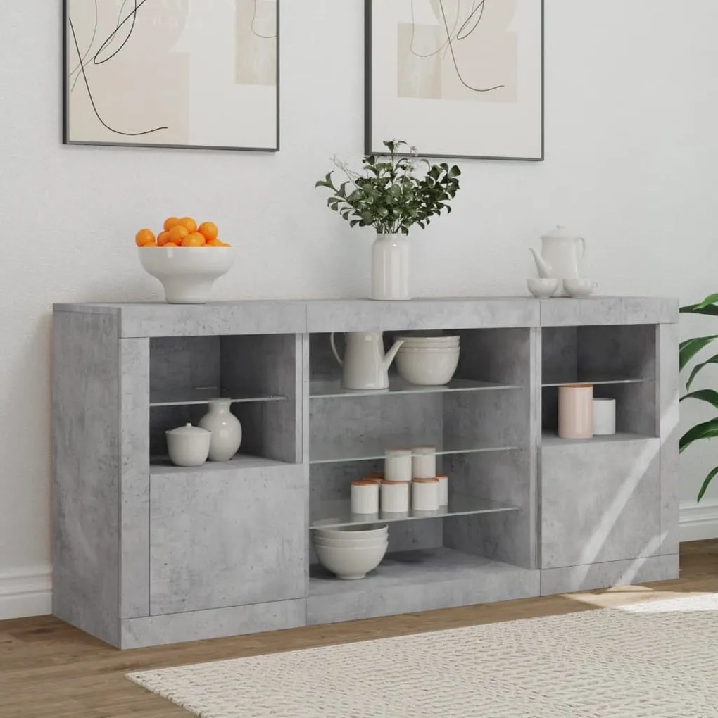 Credenza con luci led grigio cemento 142,5x37x67 cm