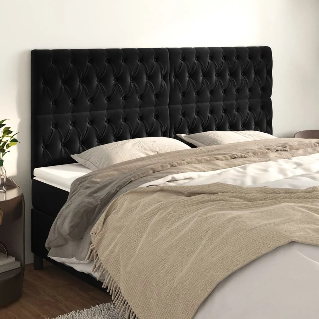 Testiera 4 Pz Nera 90 X 7 X 78/88 Cm İn Velluto /