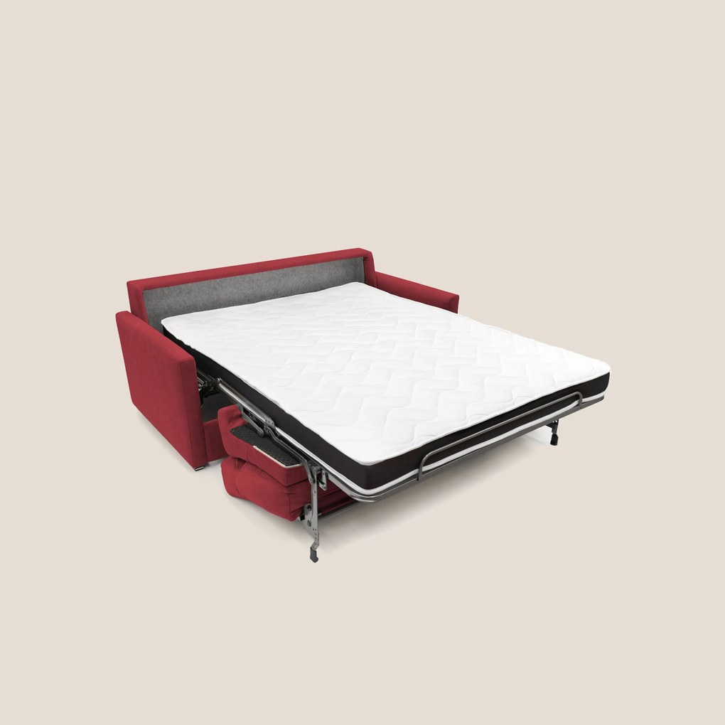 Margot Divano letto matrimoniale con schienale morbido alto in tessuto T02 rosso