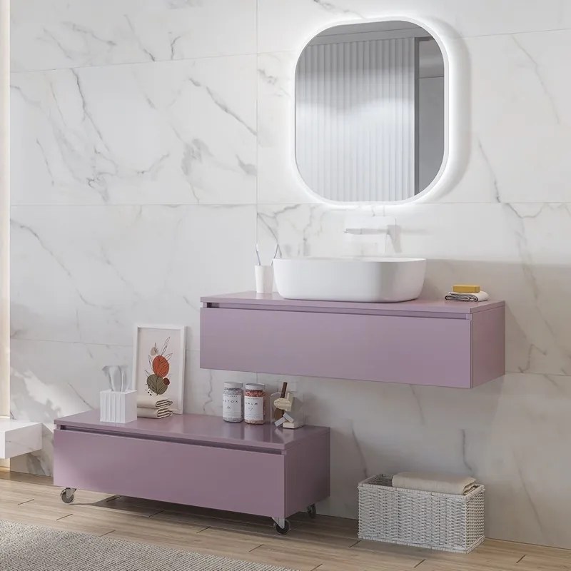 Composizione bagno con mobile a rotelle e mobile sospeso 100 cm | KAM-KK1002 - KAMALU