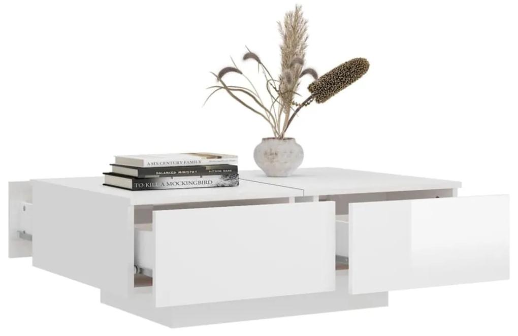 Tavolino Salotto Bianco Lucido 90x60x31 cm in Legno Multistrato