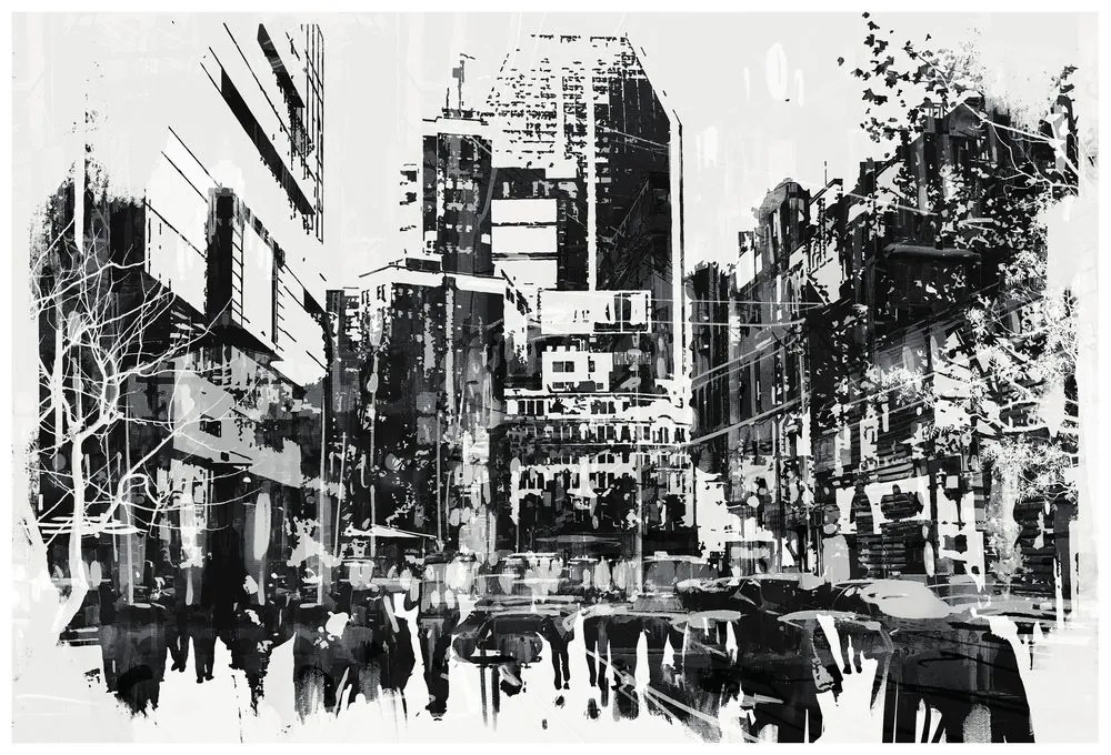Carta da parati autoadesiva – Panorama astratto della città in bianco e nero