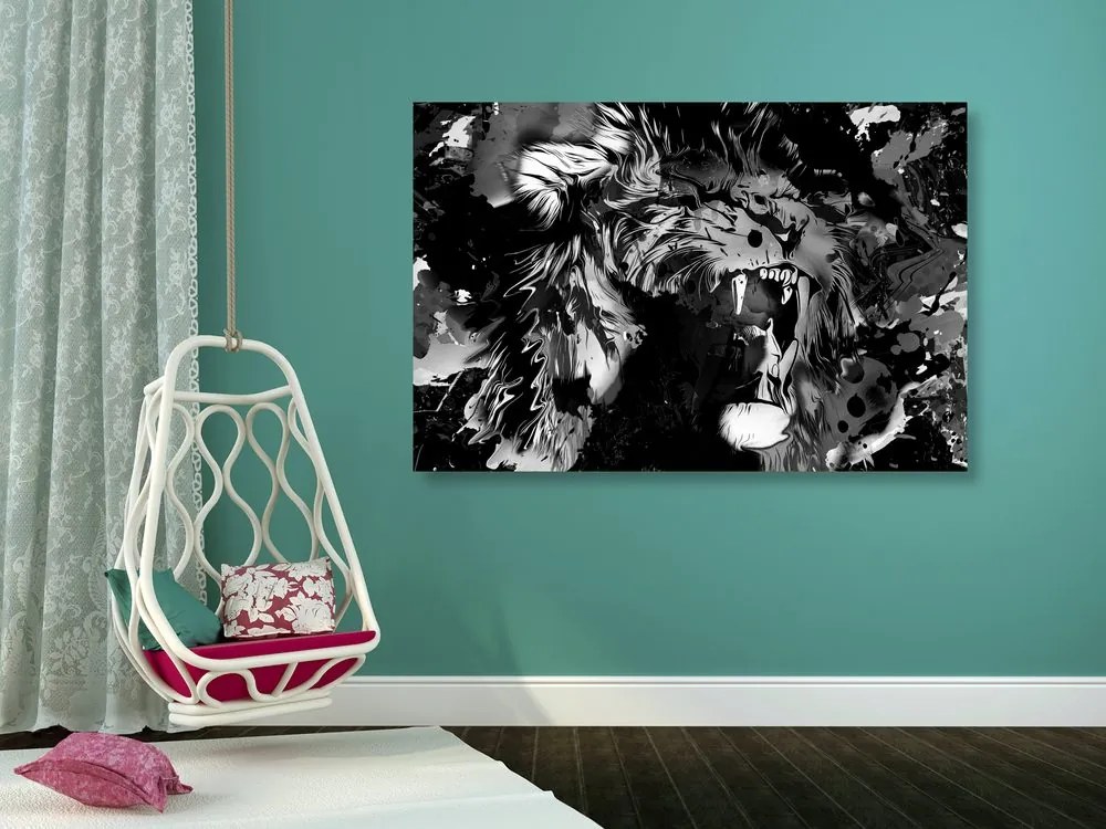 Quadro su tela – Testa di leone in bianco e nero