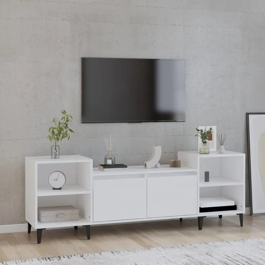 Mobile porta tv bianco lucido 160x35x55 cm in legno multistrato