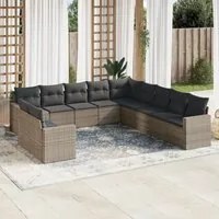 Set Divani da Giardino 11 pz con Cuscini in Polyrattan Grigio 3251527