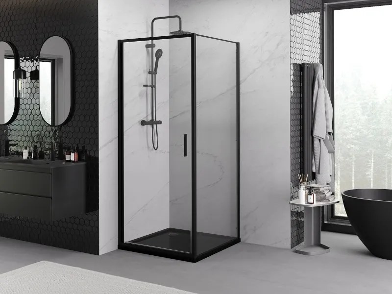 Mexen Exo-B cabina doccia a battente 90 x 90 cm, trasparente, nera - 817-090-090-70-00