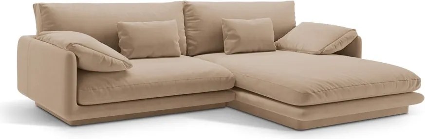 Divano angolare beige (con penisola a destra/con chaise lounge) con rivestimento in velluto Torino – Micadoni