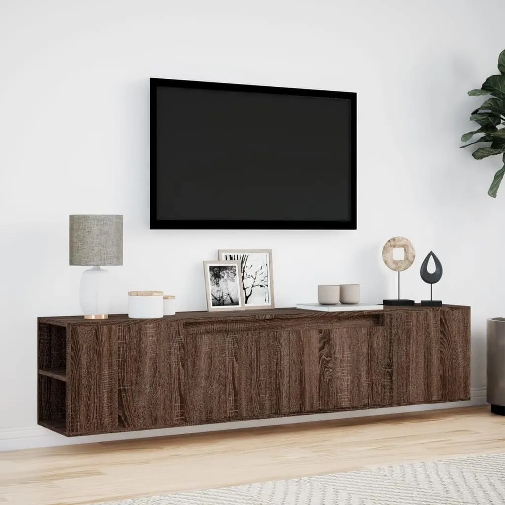Mobile tv a parete con led rovere marrone 180x31x39,5 cm