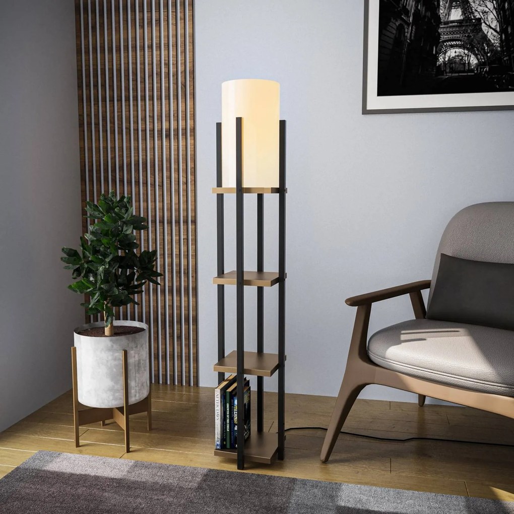 Opviq Lampada da terra 8115, nero/oro/bianco, metallo/tela, altezza 130 cm