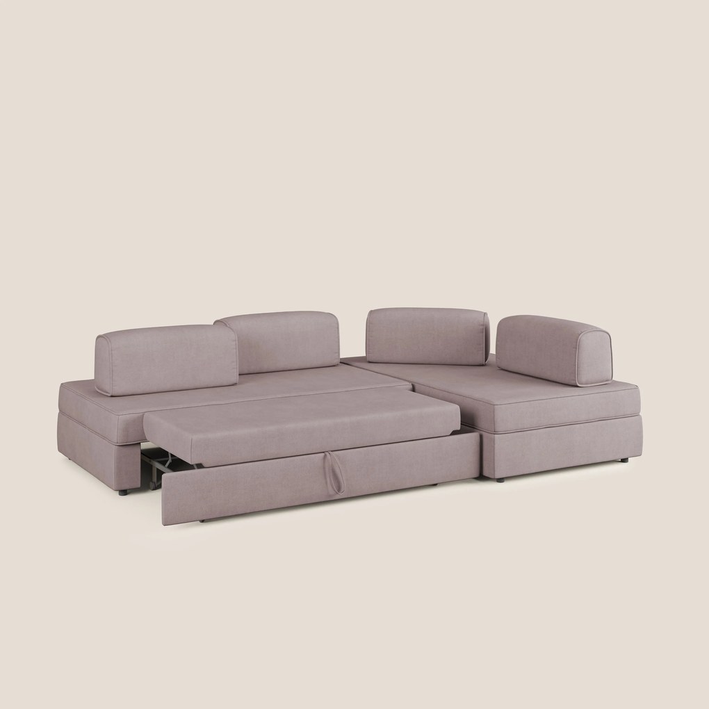 Liberty divano angolare con pouf estraibile e schienali movibili in tessuto morbido impermeabile T02 rosa