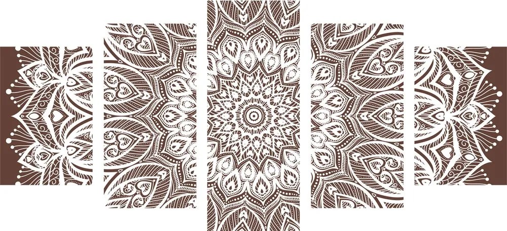 Quadri 5 pezzi – Mandala armonia su sfondo marrone