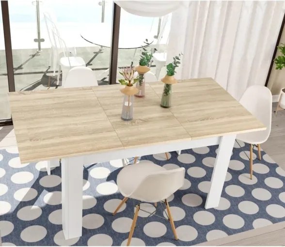 Tavolo allungabile da pranzo rettangolare in legno 140-190x90 cm Kendra Rovere/Bianco
