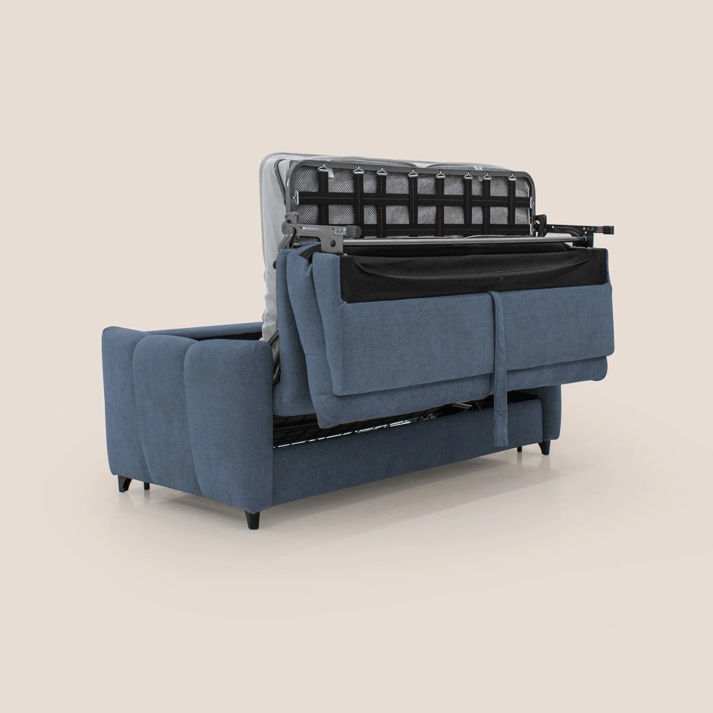 Peonia divano letto scandinavo con materasso H18 cm e morbido e alto schienale in tessuto Bouclé impermeabile T07 blu