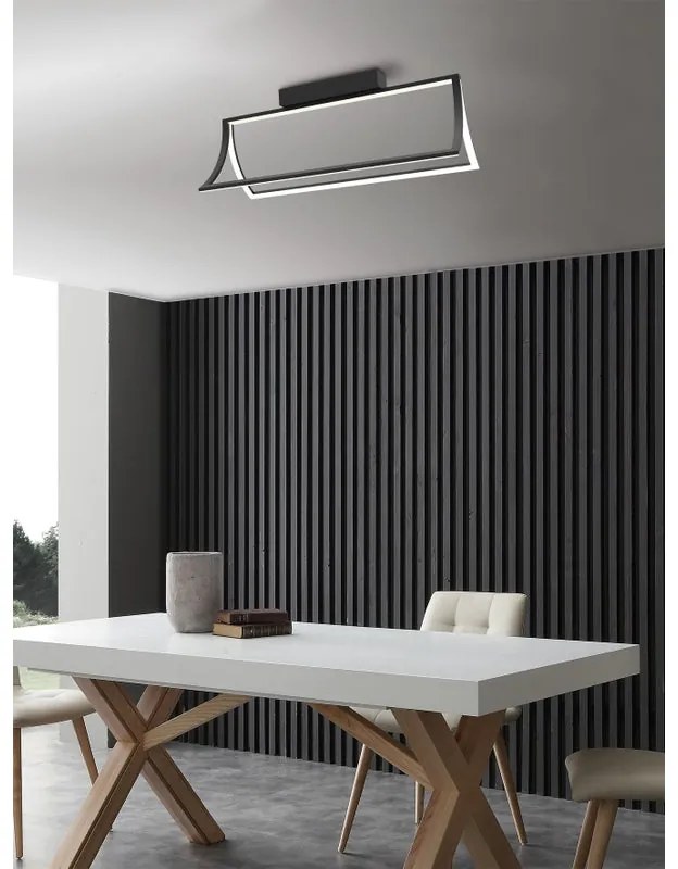 Plafoniera LED design Opera, nero 61x22 cm, luce naturale dimmerabile NOVECENTO