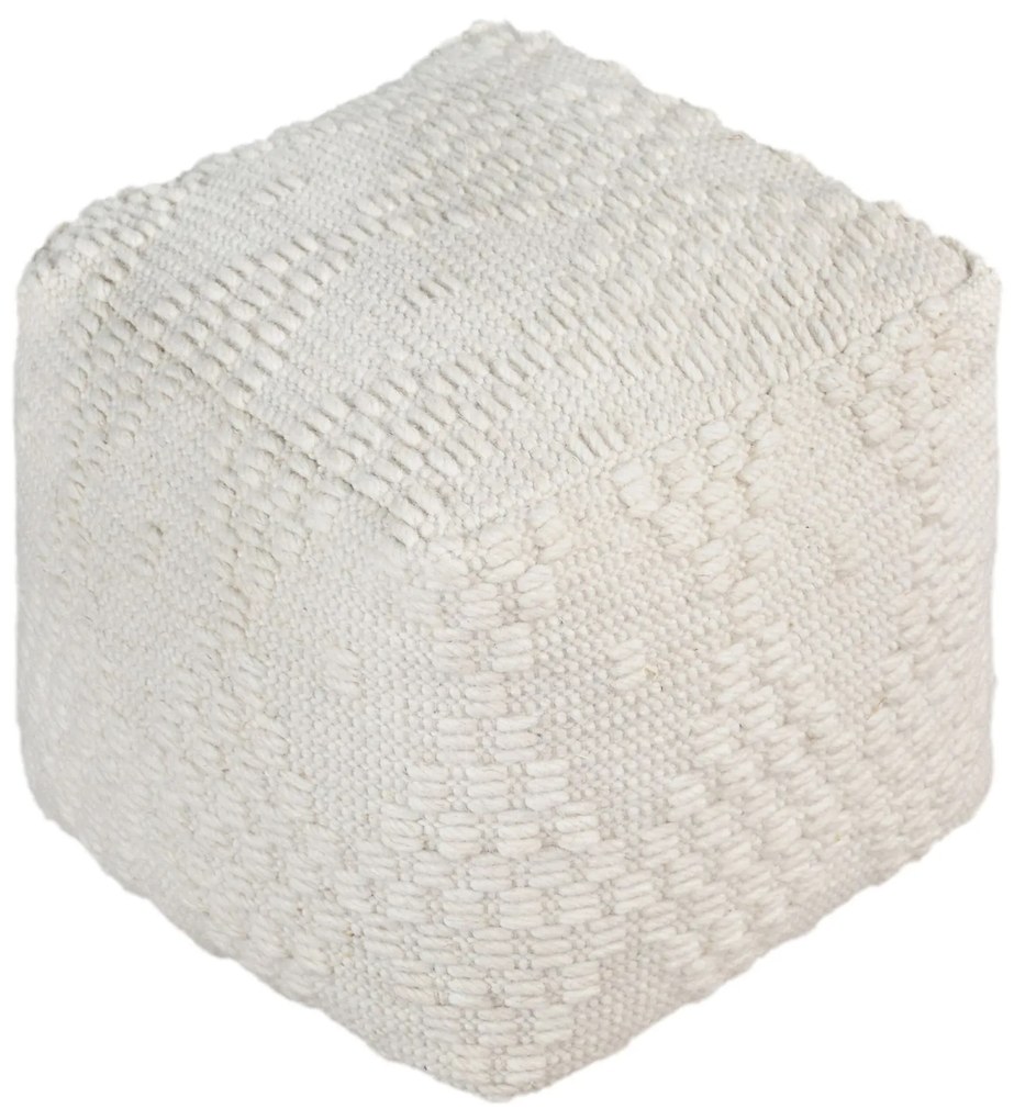 VALZER - pouf in lana avorio con decoro 40 x 40
