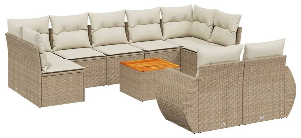 Set divano da giardino 10 pz con cuscini beige in polyrattan